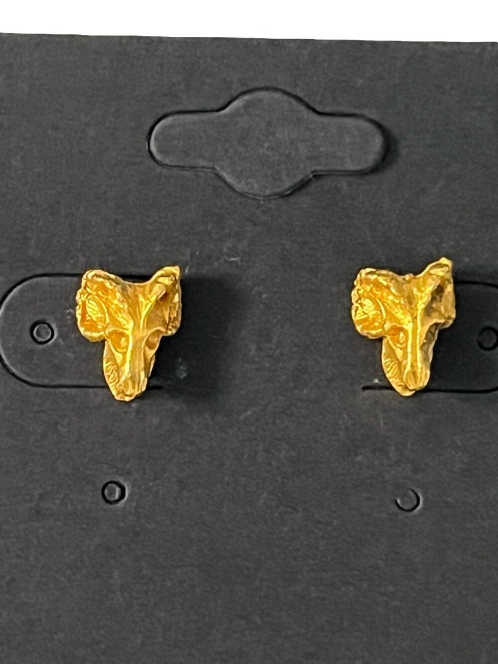 Gold Tone Ram Head Stud Earrings Animal Skull Minimalist Boho Western Style